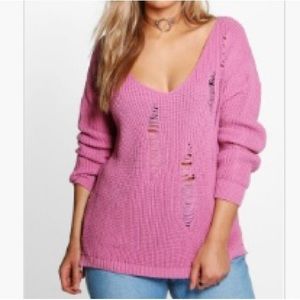Boohoo Plus Destroyed Long Sleeve Sweater